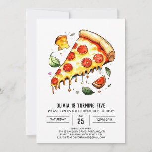 Whimsical Digital Pizza Birthday Invitation