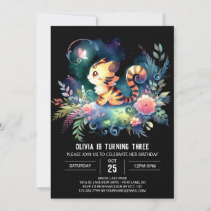 Whimsical Digital Tiger Birthday  Invitation