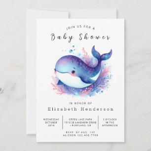Whimsical Digital Whale Baby Shower Invitation