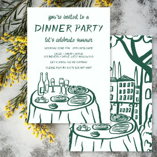 Whimsical Dinner Party Balcony Custom Hand-drawn Invitation