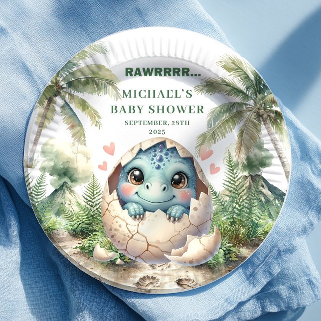 Whimsical Dino Baby Shower Hatching Soon Plates (Whimsical Dino Baby Shower Hatching Soon Plates)
