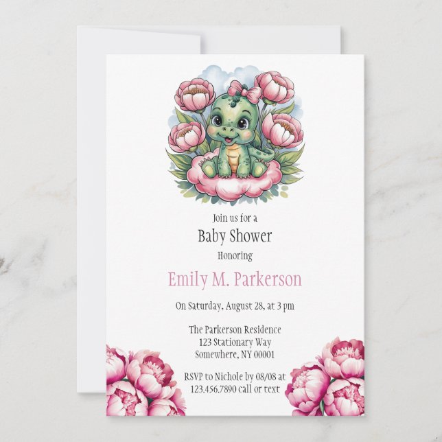 Whimsical Dino Delight Girl Baby Shower Invitation (Front)