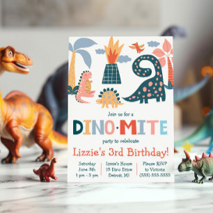 Whimsical Dino-Mite Dinosaur Themed Birthday Party Invitation