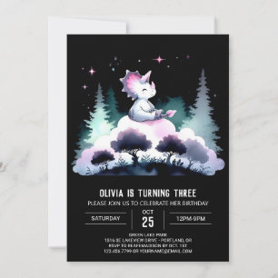 Whimsical Dino Triceratops Birthday Invitation