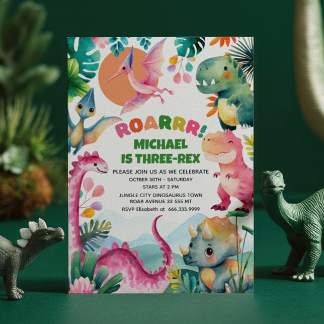 Whimsical Dinosaur Dig Fossil Kids 3rd Birthday  Invitation (Creator Uploaded)