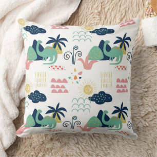Whimsical Dinosaur Landscape Pattern Cushion