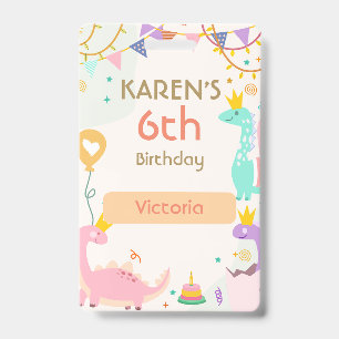 Whimsical Dinosaur Princess Birthday ID Badge