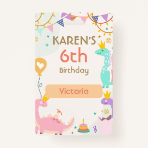 Whimsical Dinosaur Princess Birthday ID Badge