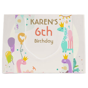 Whimsical Dinosaur Princess Birthday Large Gift Bag