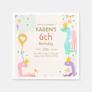 Whimsical Dinosaur Princess Birthday Napkin