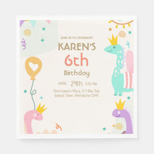 Whimsical Dinosaur Princess Birthday Napkin