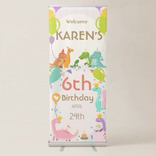 Whimsical Dinosaur Princess Birthday Retractable Banner