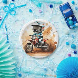 Whimsical Dirt Wheels Motorcycle Birthday Paper Plate