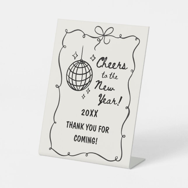 Whimsical Disco Ball New Year's Eve Party Pedestal Sign (Front)
