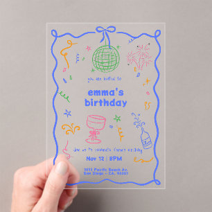 Whimsical Disco Birthday Colour Acrylic Invitations