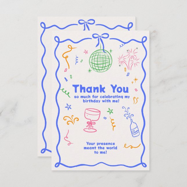 Whimsical Disco Birthday Pastels Colourful Thank You Card (Front/Back)