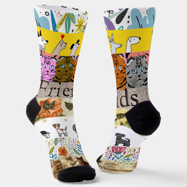 Whimsical Dog and Cat Pattern Socks (Angled)