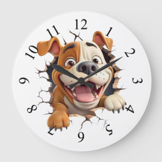 Whimsical dog at cracked all large clock
