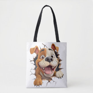 Whimsical dog at cracked all tote bag