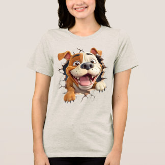 Whimsical dog at cracked all Tri-Blend shirt