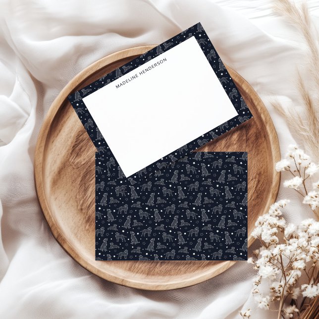 Whimsical Dog Constellations Black Monogram Card (Creator Uploaded)