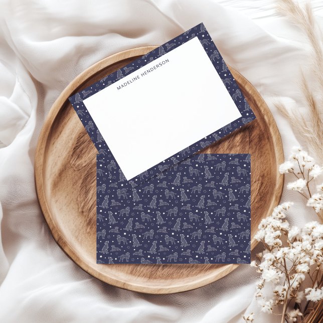 Whimsical Dog Constellations Dusty Blue Monogram Card (Creator Uploaded)