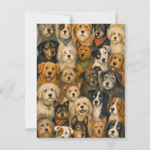 Whimsical Dog Crowd Note Card for Dog Lovers