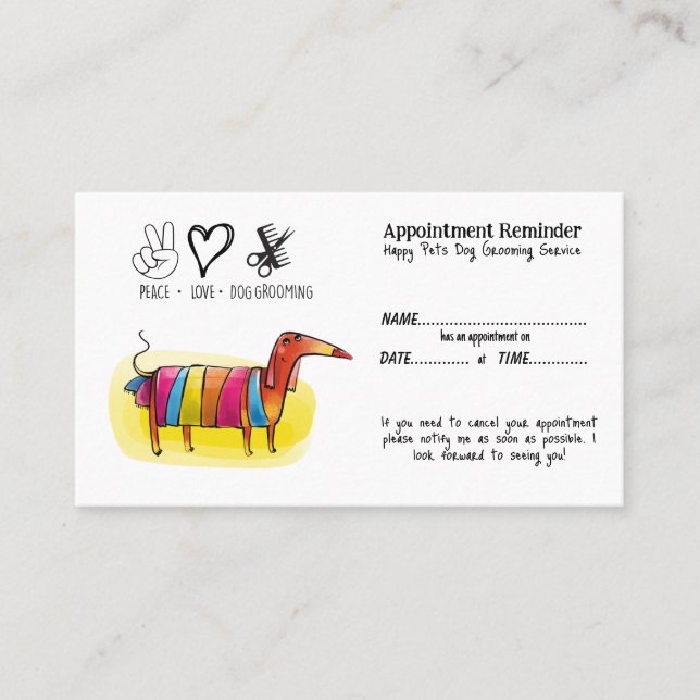 Whimsical Dog Grooming Appointment Reminder Card (Front)