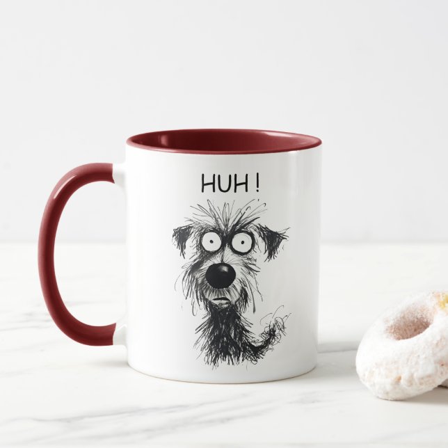 Whimsical Dog HUH! Funny Combo Coffee Mug (With Donut)