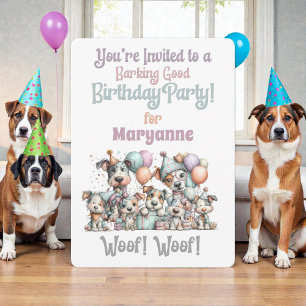 Whimsical Dog Watercolor Birthday Invitation