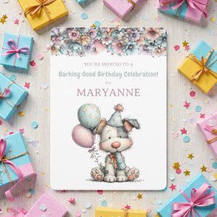 Whimsical Dog Watercolor Birthday Invitation