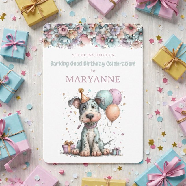 Whimsical Dog Watercolor Birthday Invitation (Creator Uploaded)