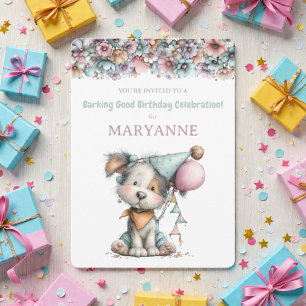 Whimsical Dog Watercolor Birthday Invitation