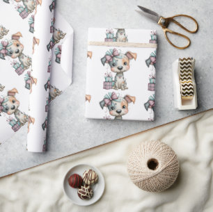 Whimsical Dog Watercolor Birthday Invitation Wrapping Paper
