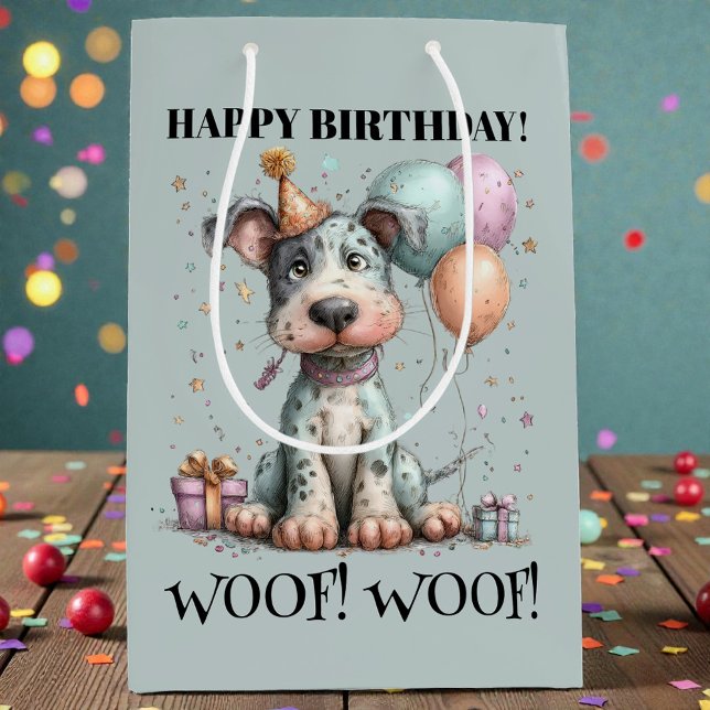 Whimsical Dog Watercolor Birthday Medium Gift Bag (Creator Uploaded)