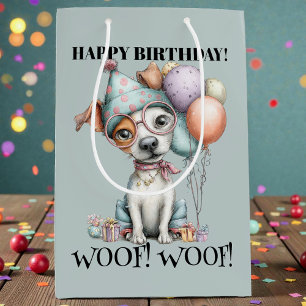 Whimsical Dog Watercolor Birthday Medium Gift Bag