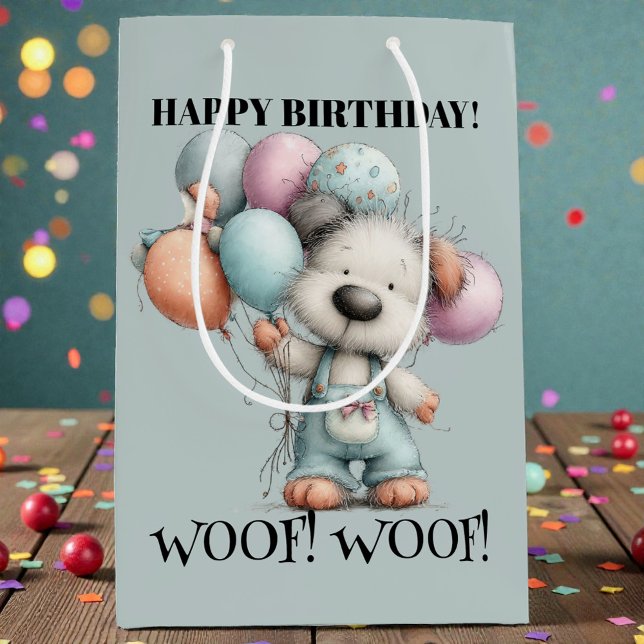 Whimsical Dog Watercolor Birthday Medium Gift Bag (Creator Uploaded)
