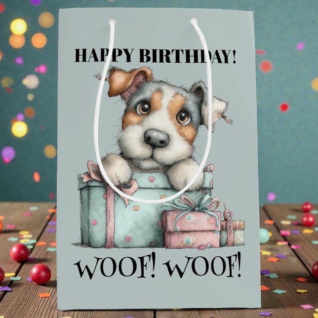 Whimsical Dog Watercolor Birthday Medium Gift Bag (Creator Uploaded)