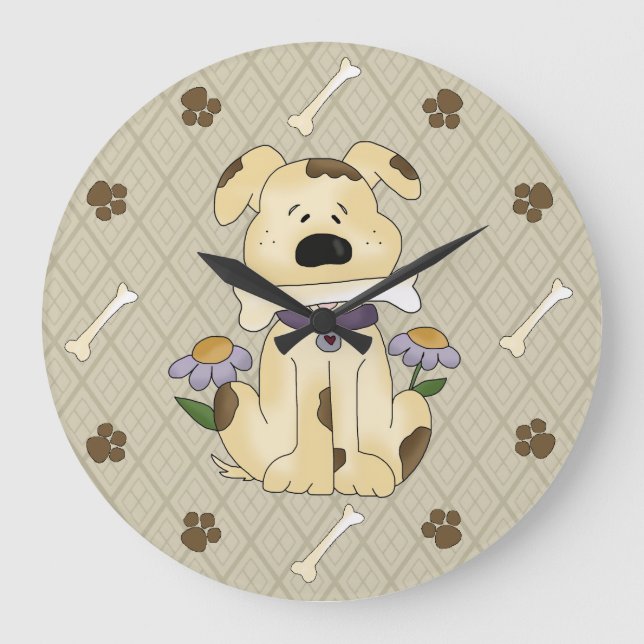 Whimsical Dog with Bone Wall Clock (Front)