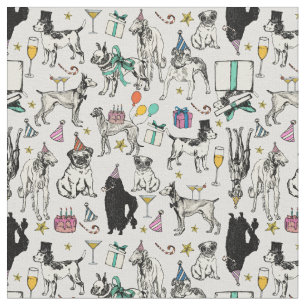 whimsical dogs birthday party celebration  fabric