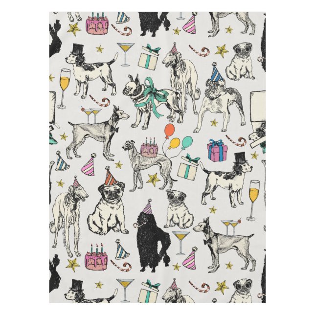 whimsical dogs birthday party celebration  tablecloth (Front)
