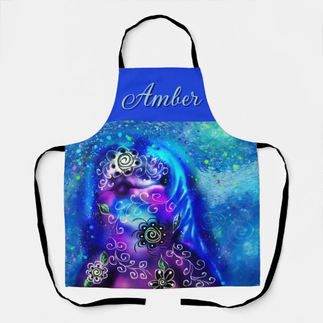 Whimsical Dolphin Blue Teal Coastal Nautical  Apron (Front)