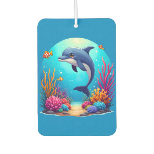 Whimsical Dolphin in Vibrant Coral Reef Car Air Freshener