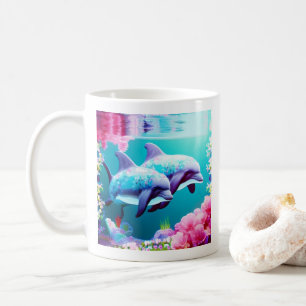 Whimsical Dolphins and Floral Underwater       Coffee Mug