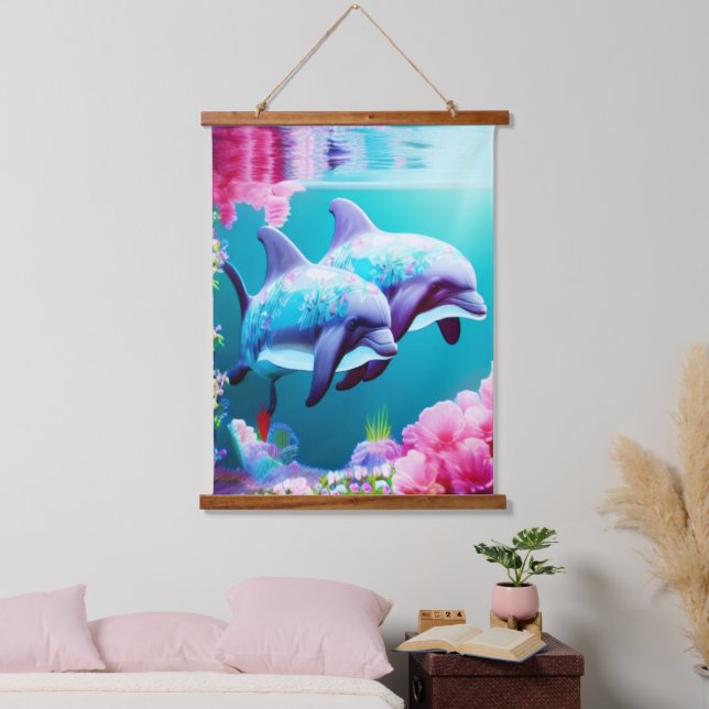 Whimsical Dolphins and Floral Underwater       Hanging Tapestry (Bedroom)