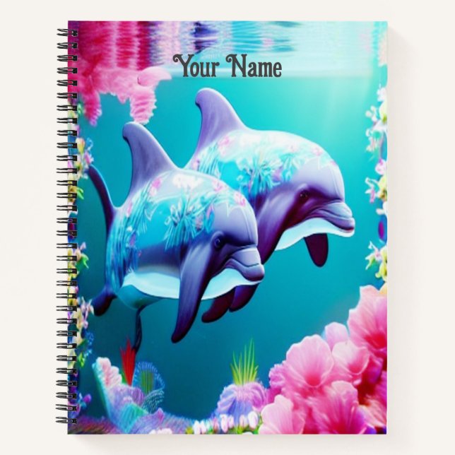 Whimsical Dolphins and Floral Underwater       Notebook (Front)