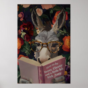 Whimsical Donkey Reading Book Art Print - Funny