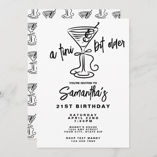 Whimsical Doodle A Tini Bit Older 21st Birthday Invitation (Front/Back)