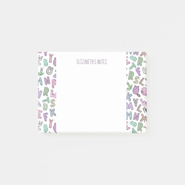 Whimsical doodle alphabet letters post-it notes (Front)