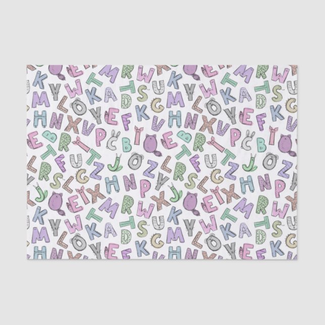 Whimsical doodle alphabet letters tissue paper (Front)